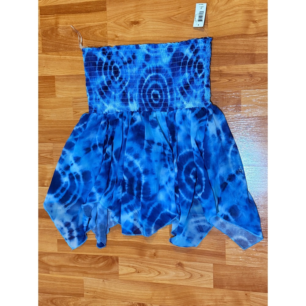 NEW No Boundaries Blue Tie Dye Tube Top Handkerchief Hem Large 11-13 Runs Small